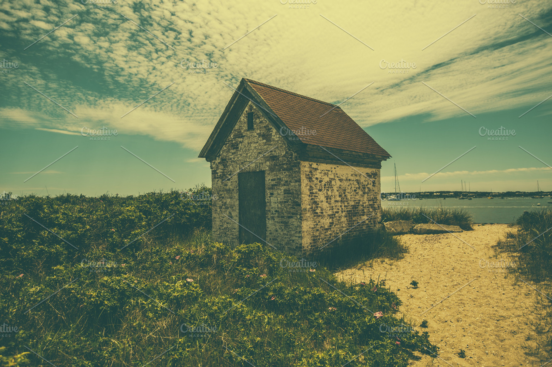 Beach shack stock photo containing beach and sand