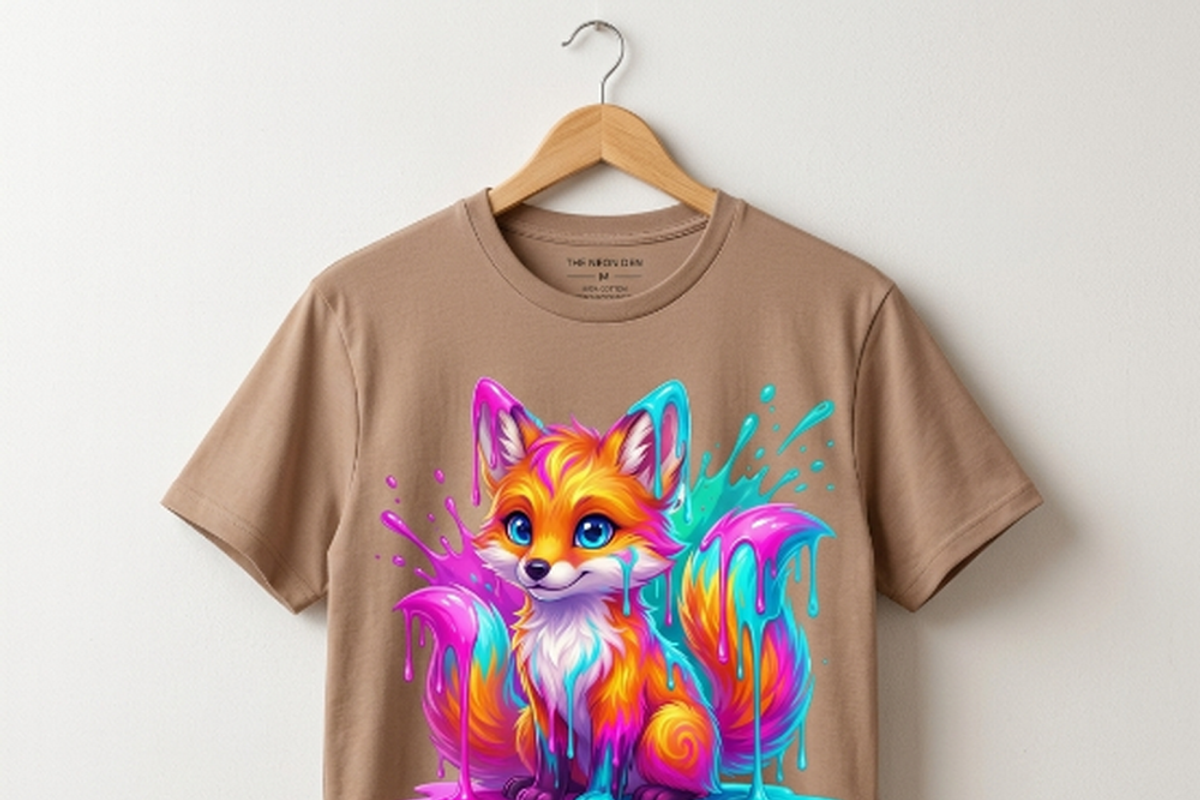 Cute Rainbow Paint Drip Fox, a Shirt Mockup by Vector Stall (Photo 3 of 15)