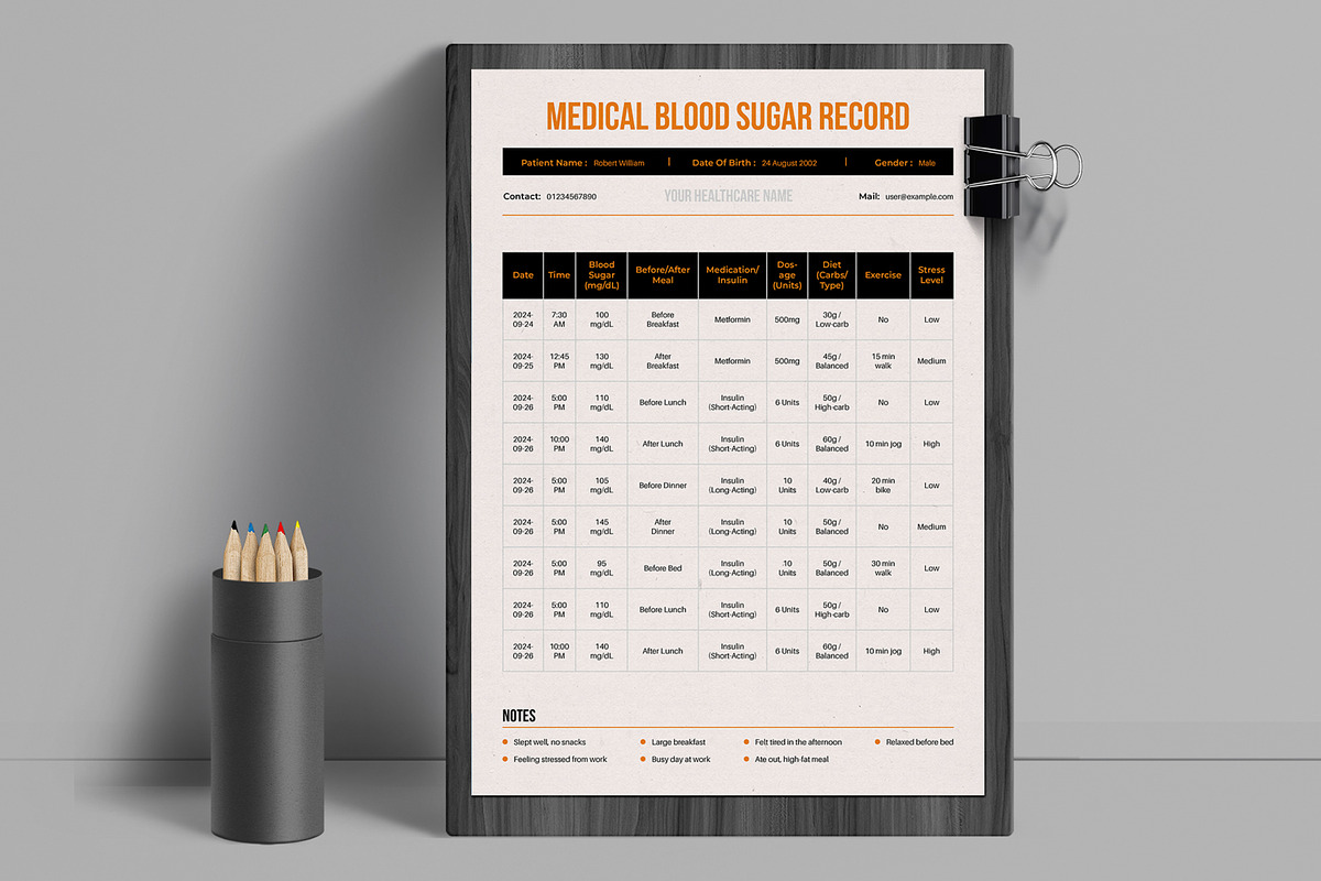 Medical Blood Sugar Record Layout, a Stationery Template by ContestDesign (Photo 1 of 3)