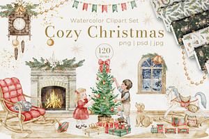 Christmas vintage watercolor clipart
