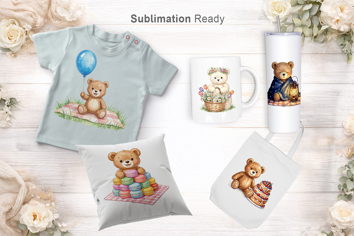 Watercolor Bear Picnic Sublimation, an Illustration by Artnoy (Photo 7 of 8)