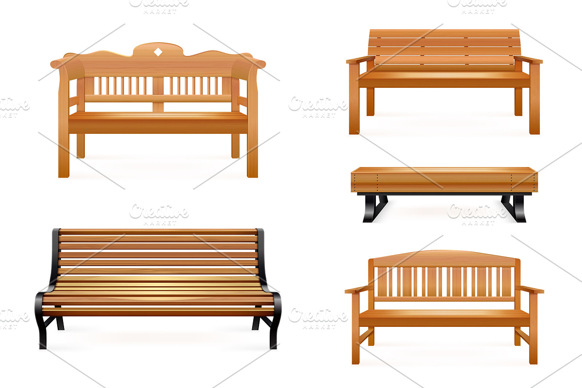 Realistic benches. Wooden bench for, an Object Illustration by Stock-Smart-Start
