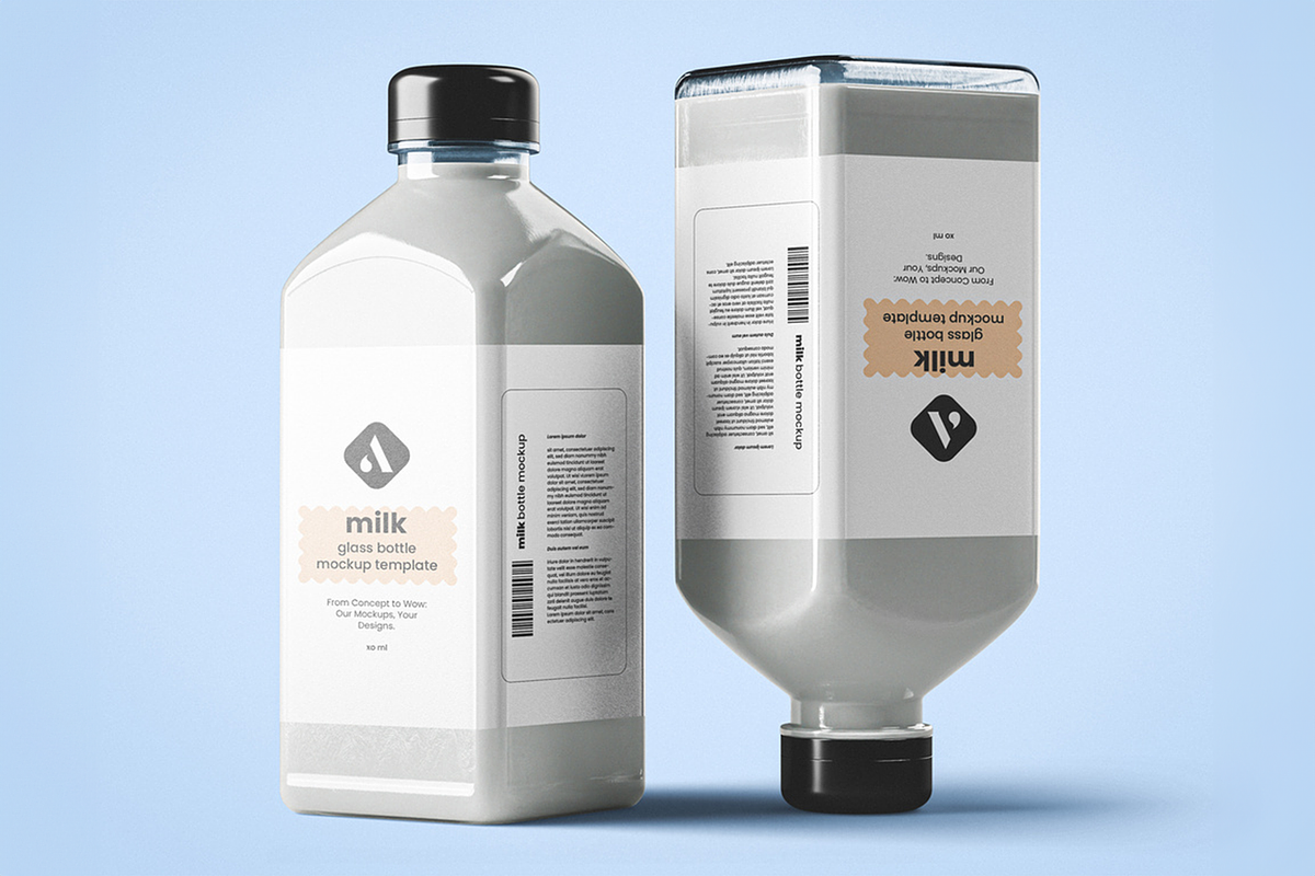 Glass Milk Bottle Set Mockup, an Advertising Mockup by Se٧enStudio (Photo 2 of 2)