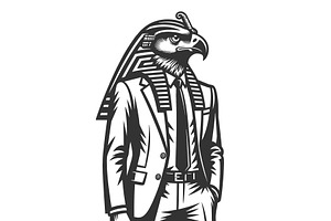 Falcon Head Businessman Egyptian God, a Person Illustration by AlexArt