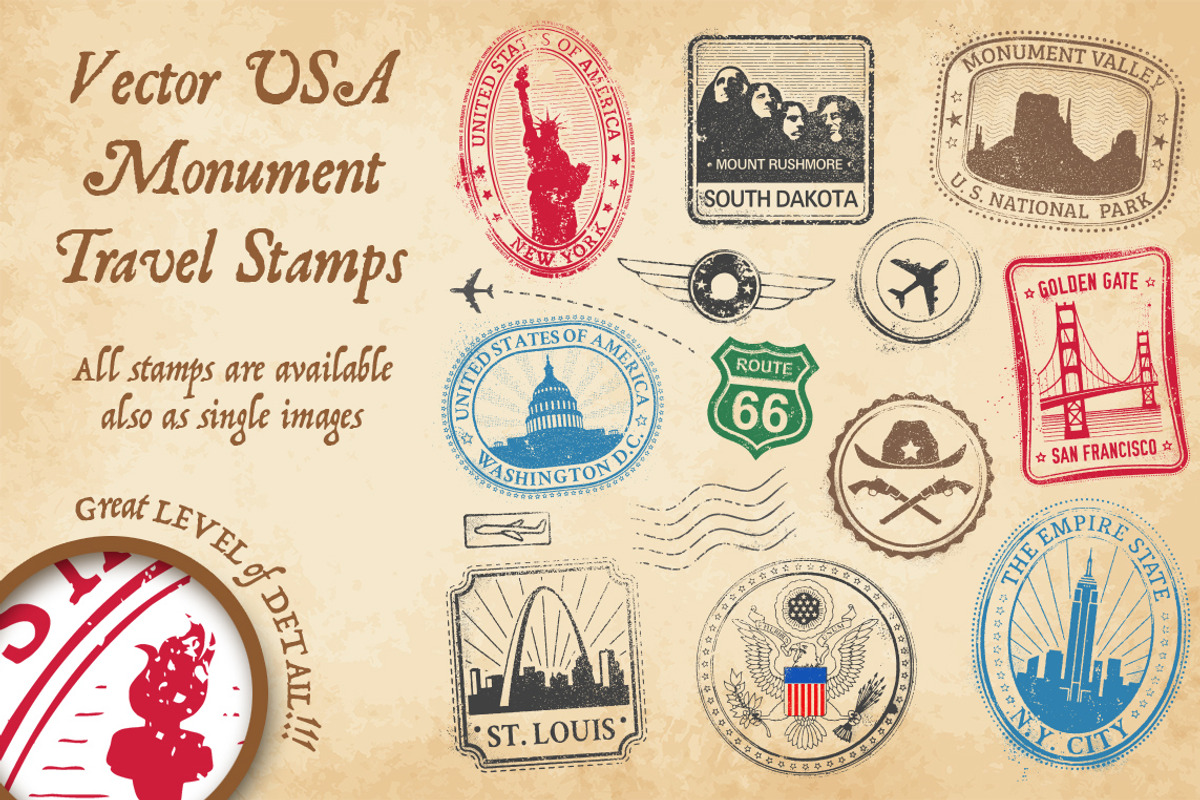 US Monument Vector Travel Stamps 3, an Illustration by Pingebat (Photo 1 of 2)