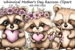 Whimsical Mother's Day Raccoon Clipa, an Illustration by DreamPrint404