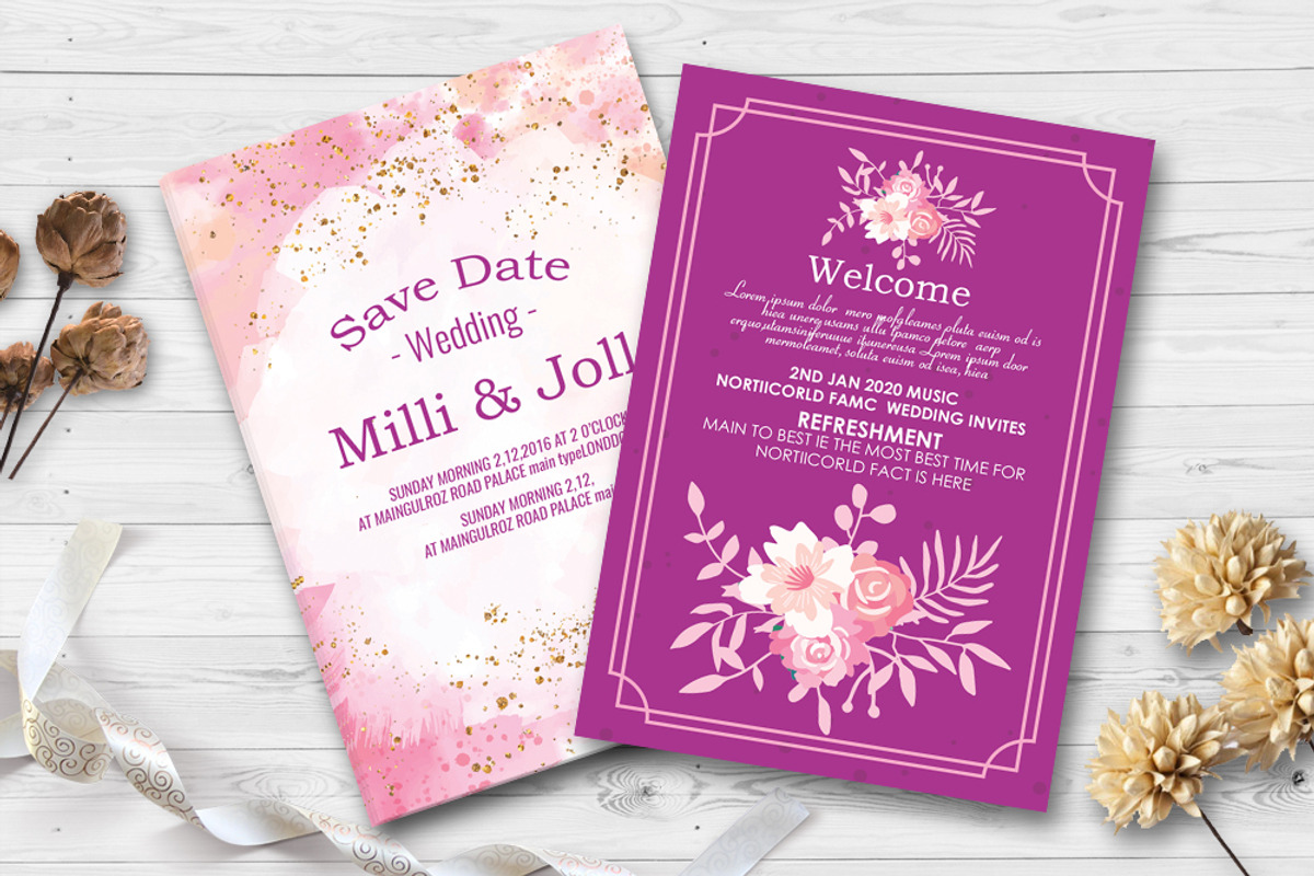 Two Sided Wedding Invitation Card, an Invitation Template by Business Flyers (Photo 1 of 2)