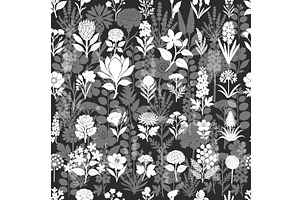Seamless floral monochrome black and, an Object Illustration by Nenahliadava Design