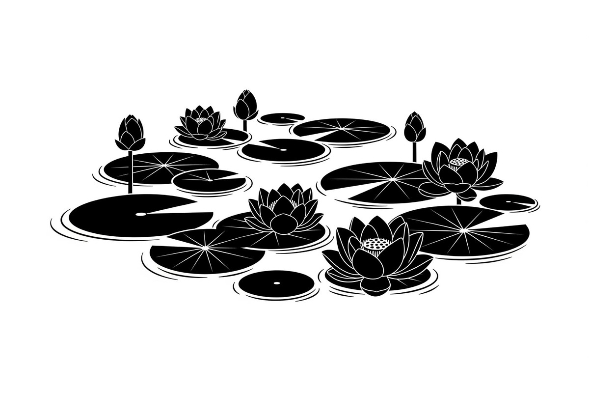 Lotus Pond Silhouette SVG Bundle, an Illustration by yasushie (Photo 19 of 31)