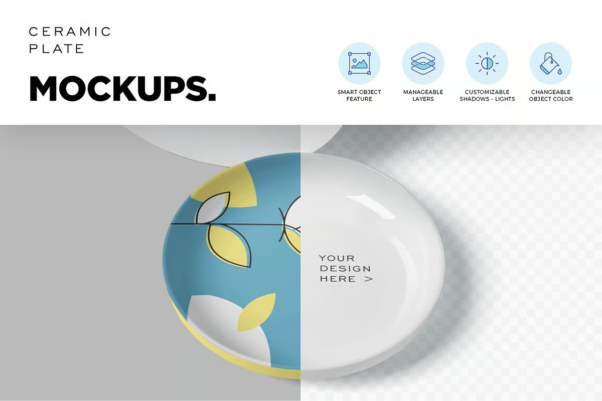 Round Ceramic Plate Mockup Templates, a Household Mockup by megostudi0 (Photo 2 of 7)