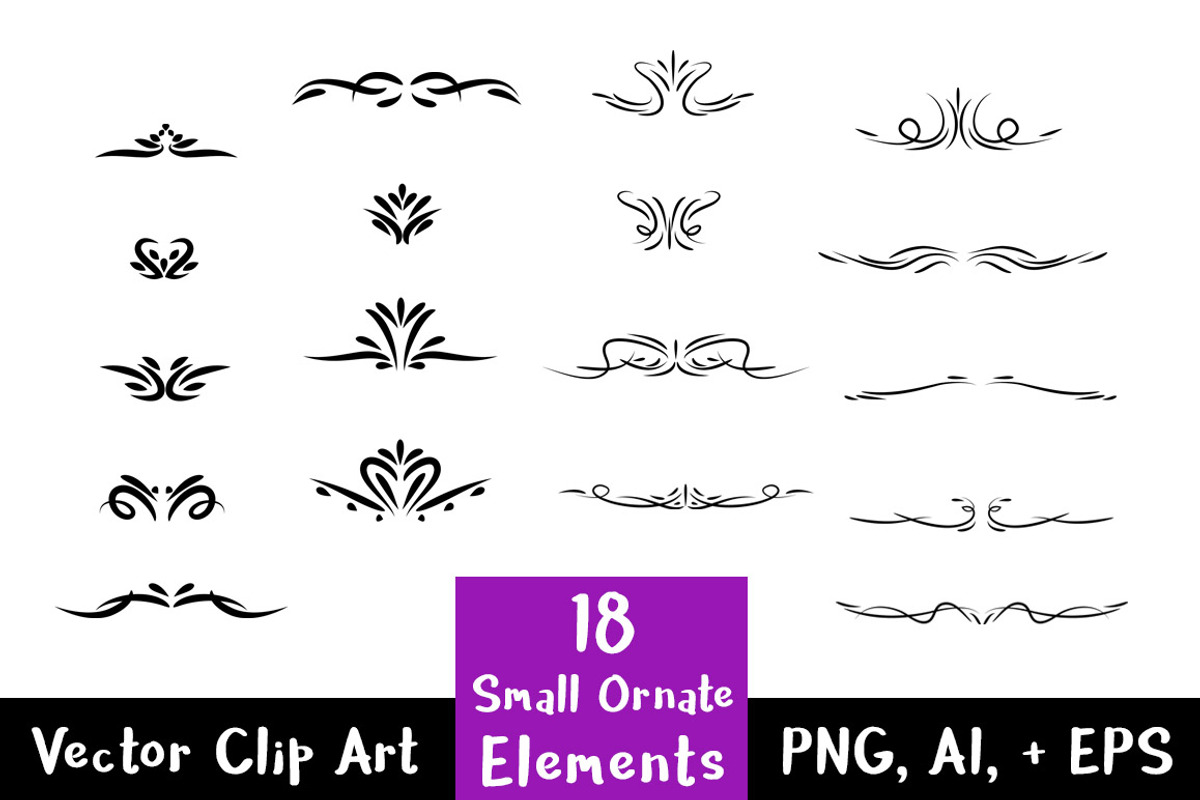 18 Small Ornate Decorative Elements, a Decorative Illustration by The Digital Download Shop (Photo 1 of 2)