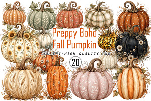 Preppy Boho Fall Pumpkin Clipart, a Seasonal Illustration by Designworld