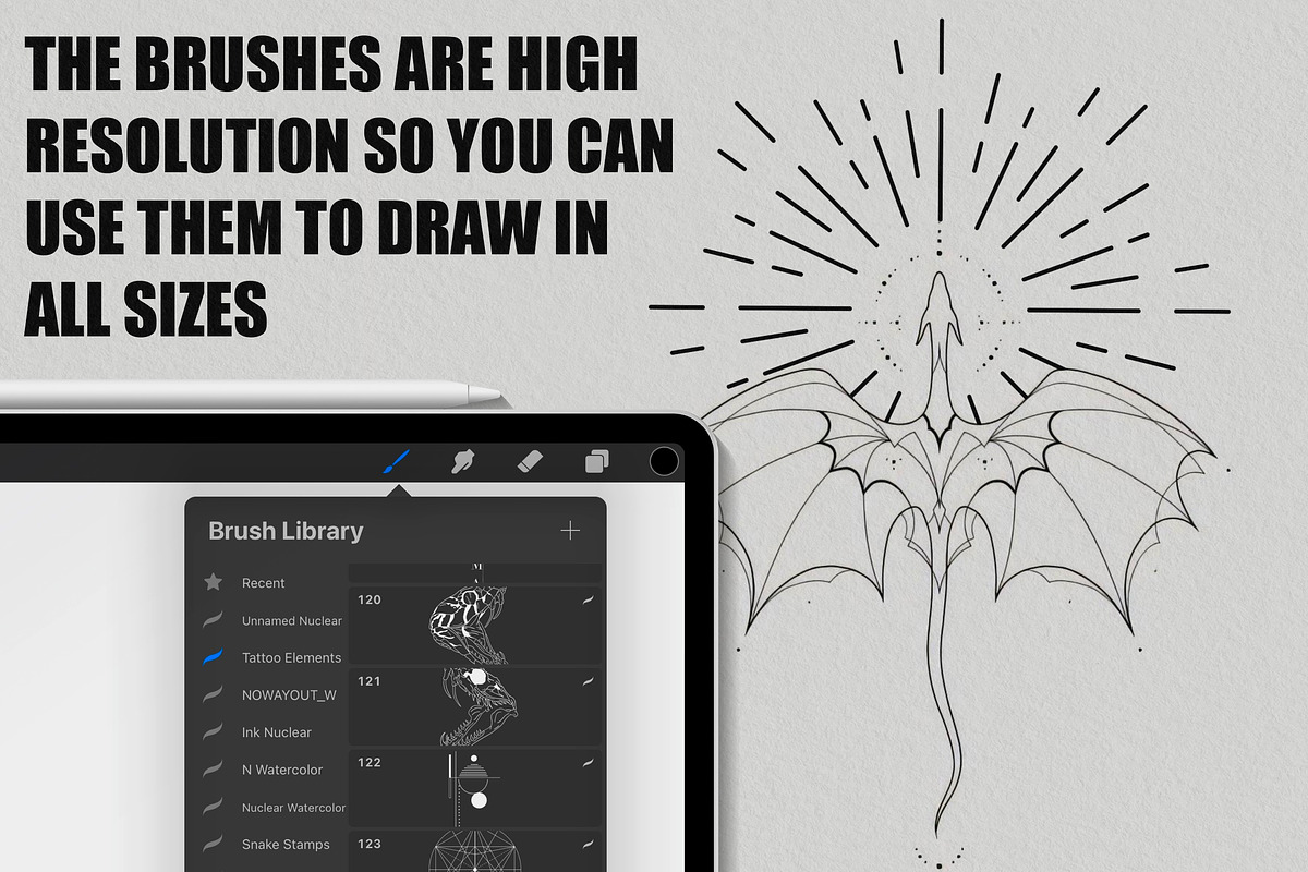 2 in 1 Tattoo Brushes for Procreate, a Brush Add-On by Nuclear Brushes (Photo 6 of 9)