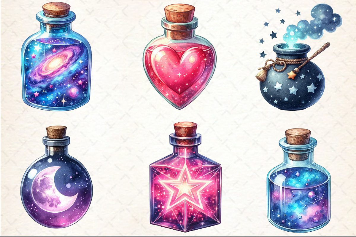 Watercolor Magic Potions Clipart, an Illustration by Rose Art (Photo 3 of 7)
