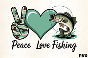 Peace love fishing camo heart bass, an Illustration by CrexoraLab (Thumbnail 1 of 4)