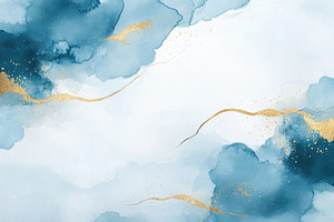 Abstract Blue Gold Watercolor Backgr, a Photo by Pixeness Studio