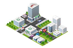 Isometric hospital complex with