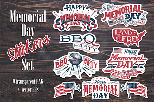Memorial Day Stickers Set