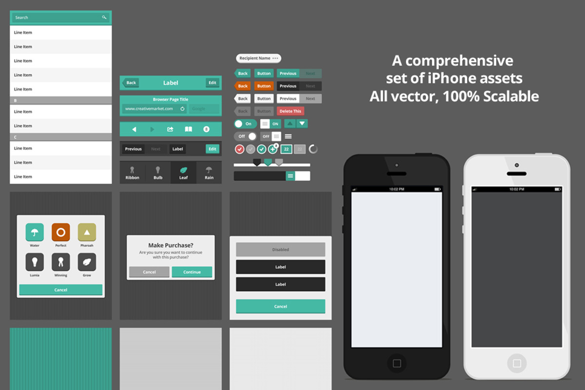 Flat iOS UI Kit with 2 flat iPhones, an UI Kit Template by ODDS & ENDS (Photo 3 of 4)