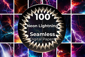 100 Neon Lightning Seamless Papers