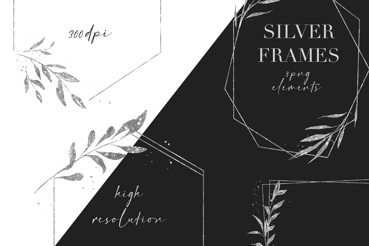 Silver Frames Clipart Floral PNG, an Illustration by LuiDesignStudio (Photo 4 of 4)