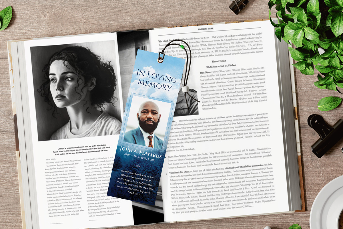 Blue Sky Funeral Bookmark Template, a Card Template by Godserv Designs (Photo 3 of 10)
