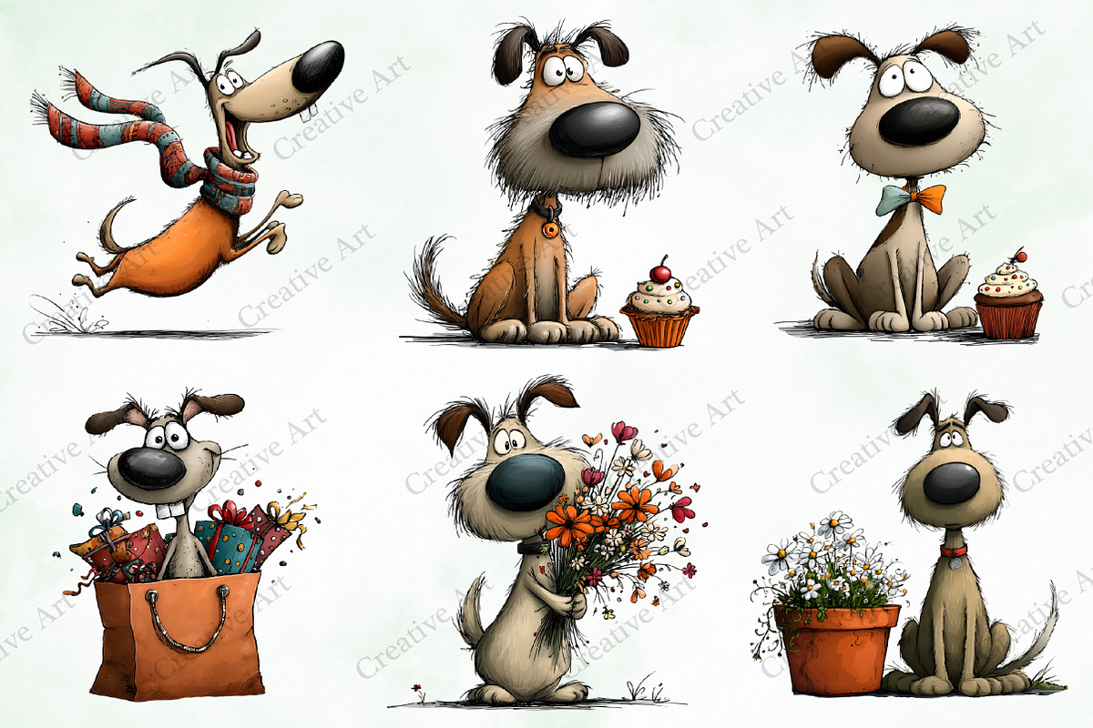 Whimsical Dogs Clipart Bundle, an Illustration by Creative Art (Photo 5 of 10)