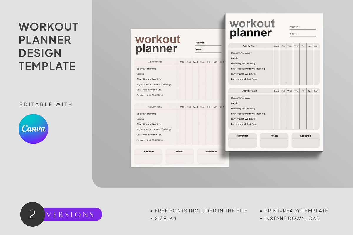 Weekly Workout Planner Template, a Marketing Template by CubicSpace (Photo 1 of 4)