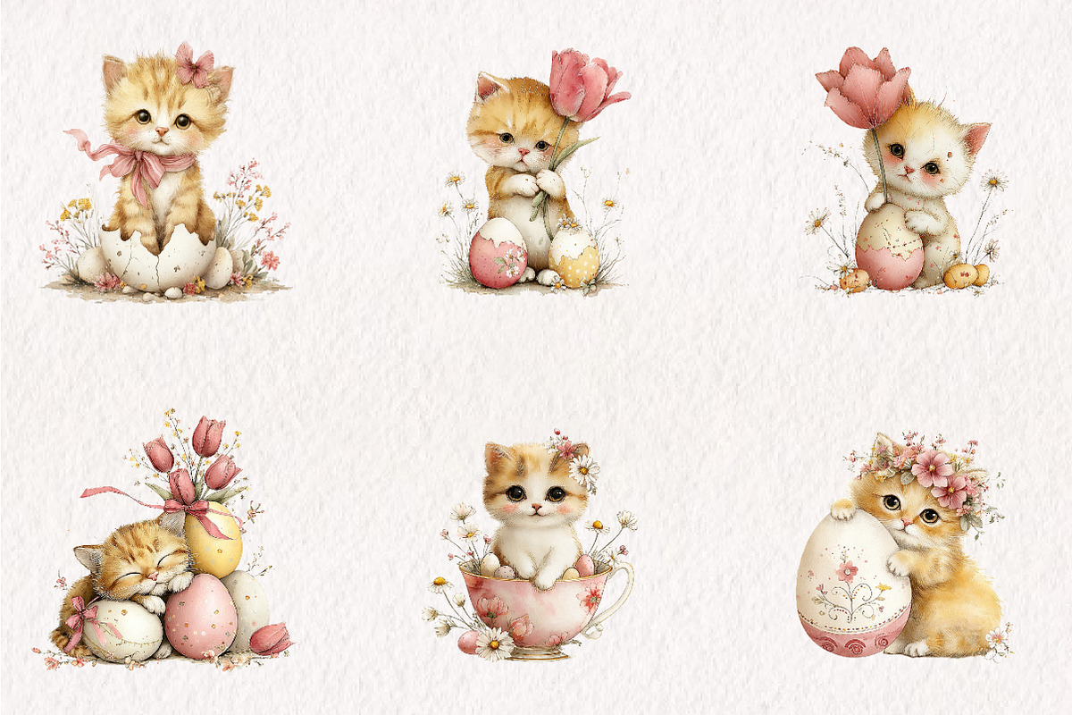 Whimsical Easter Cats Clipart, an Illustration by CreationArt (Photo 6 of 7)