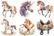 Watercolor Floral Horse Clipart, an Illustration by Craft Nest (Thumbnail 4 of 6)