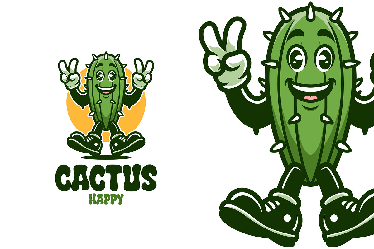 Cactus  Retro Vintage Mascot Charact, a Branding & Logo Template by Gumrega Studio