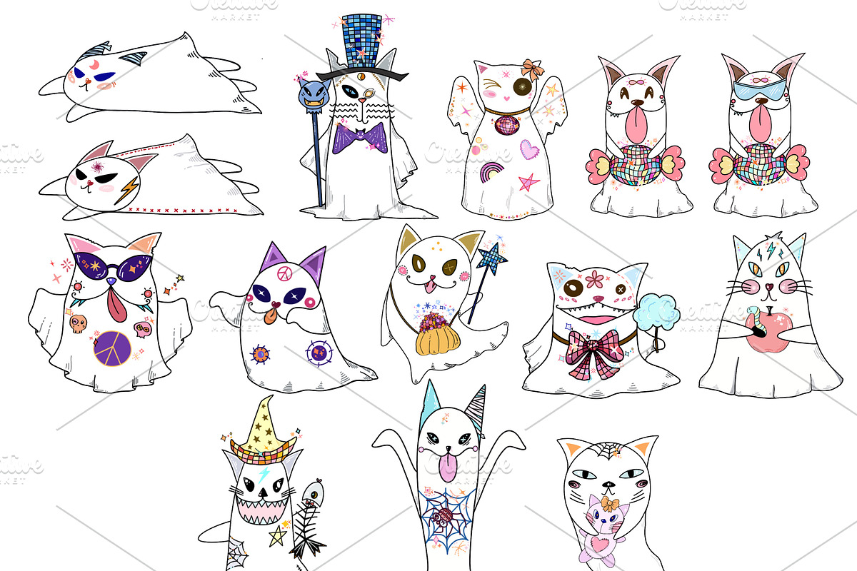 Retro Groovy Cat Ghost, Halloween, a Seasonal Illustration by Sense Library (Photo 2 of 9)
