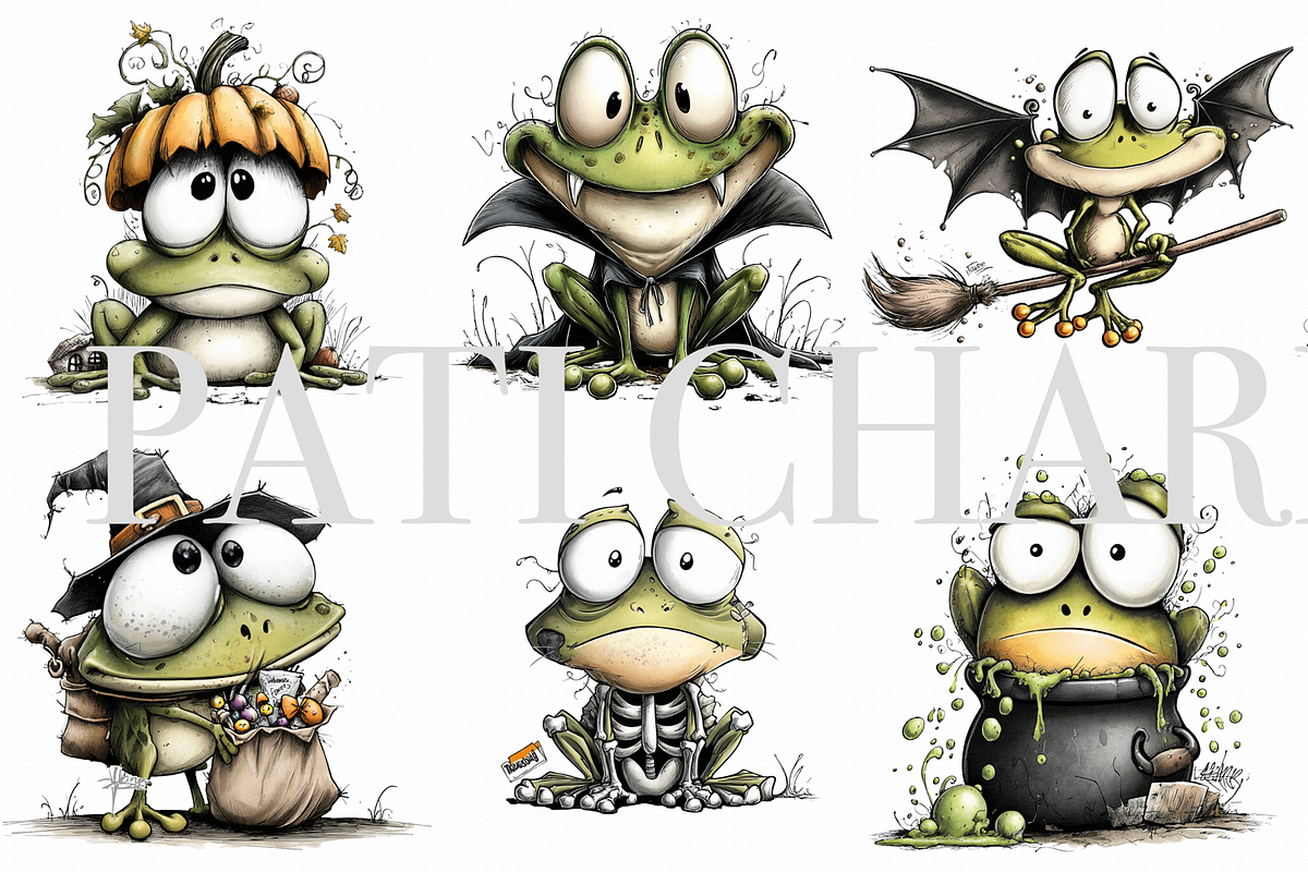 12 Halloween Frog Clipart, an Animal Illustration by Pati Charm Studio (Photo 2 of 8)