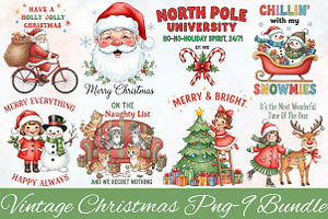 Vintage Christmas PNG Bundle, an Illustration by Designworld