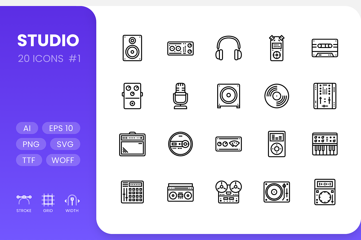 Recording Studio Line Icons, an Outline Icon by RudenkoArts (Photo 1 of 4)