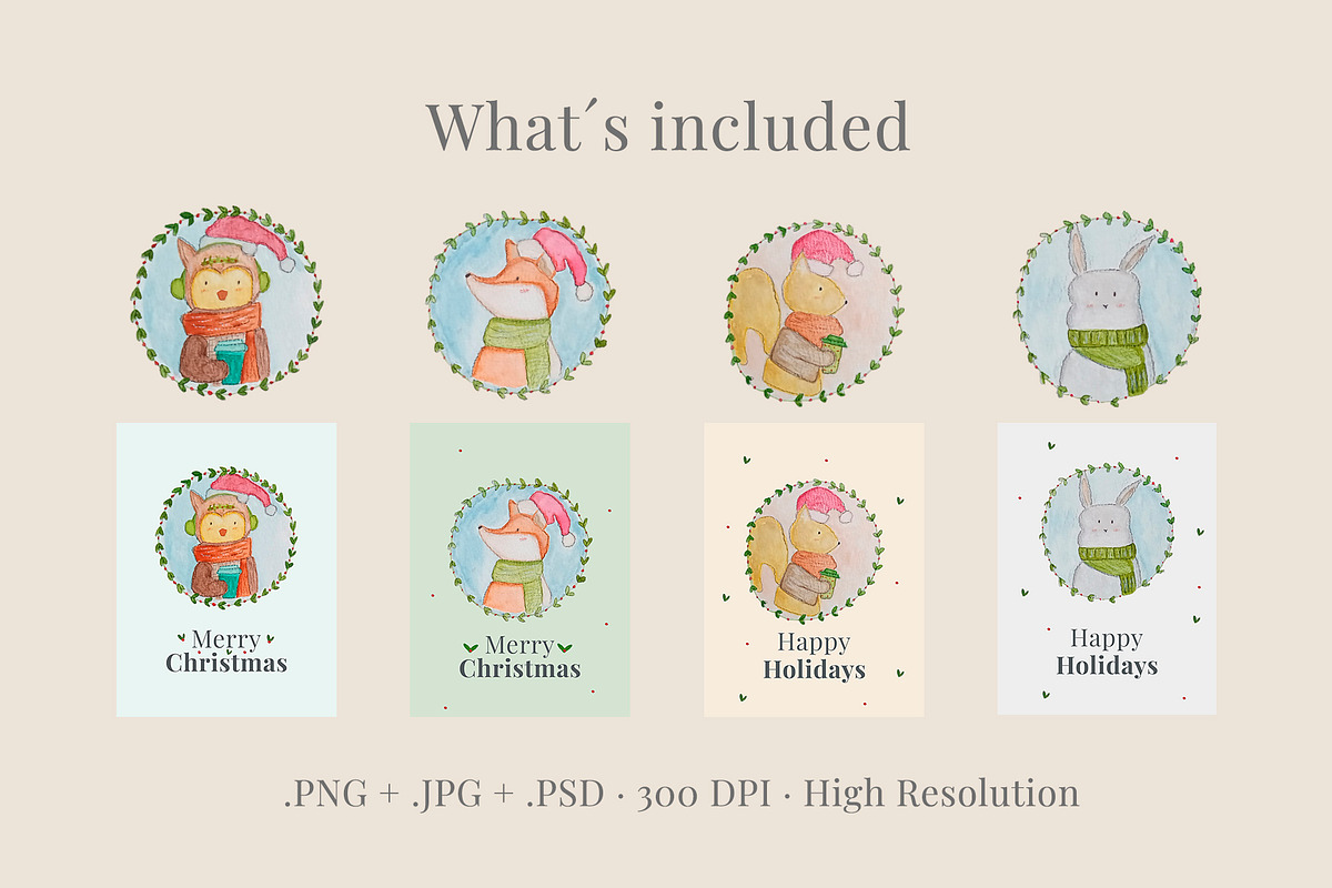 Cute Christmas Watercolor Collection, a Seasonal Illustration by ElicoelhoDesign Shop (Photo 2 of 4)
