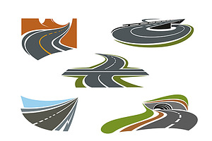 Crossroad, mountain road, tunnels, a Background Graphic by Vector Tradition