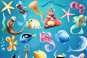 Mermaid-Sea Creature PNG Clipart Set, an Animal Illustration by Art by Angele G (Thumbnail 2 of 4)