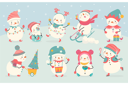 Funny snowman. Joyful snowmen