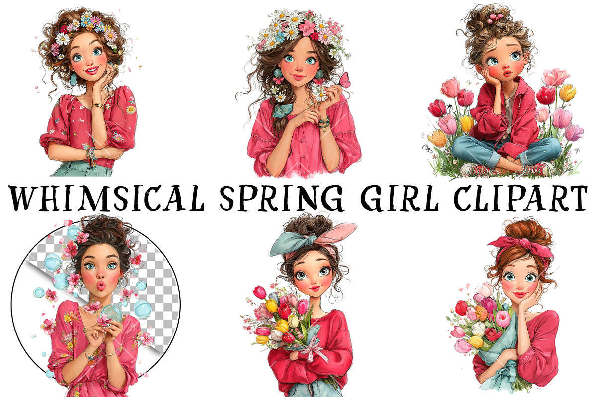 Whimsical Spring Girl Clipart, an Illustration by OK Design (Photo 2 of 6)