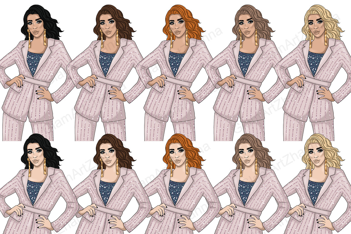Happy New Year Gold Girls Clipart, a Person Illustration by GlamArtZhanna (Photo 2 of 5)