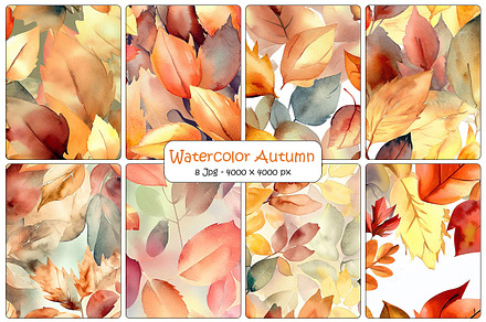 Watercolor autumn leaves background