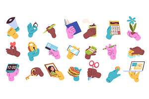 Hands holding items. Hand hold, an Illustration by Stock-Smart-Start