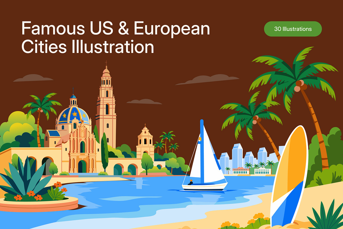 30 Famous US & European Cities, a Transportation Illustration by Vectors Market (Photo 1 of 10)