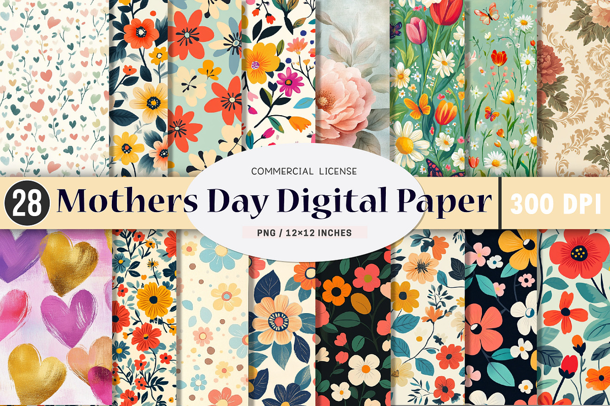 Happy Mother's Day Digital Papers, an Illustration by SinaCreation (Photo 1 of 8)
