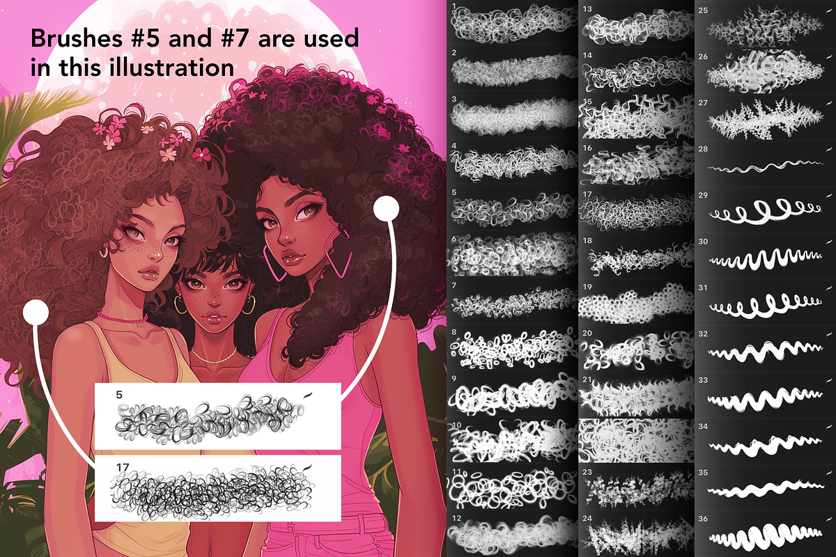 Procreate Curly Hair Brushes, a Brush Add-On by Revabrush (Photo 3 of 8)