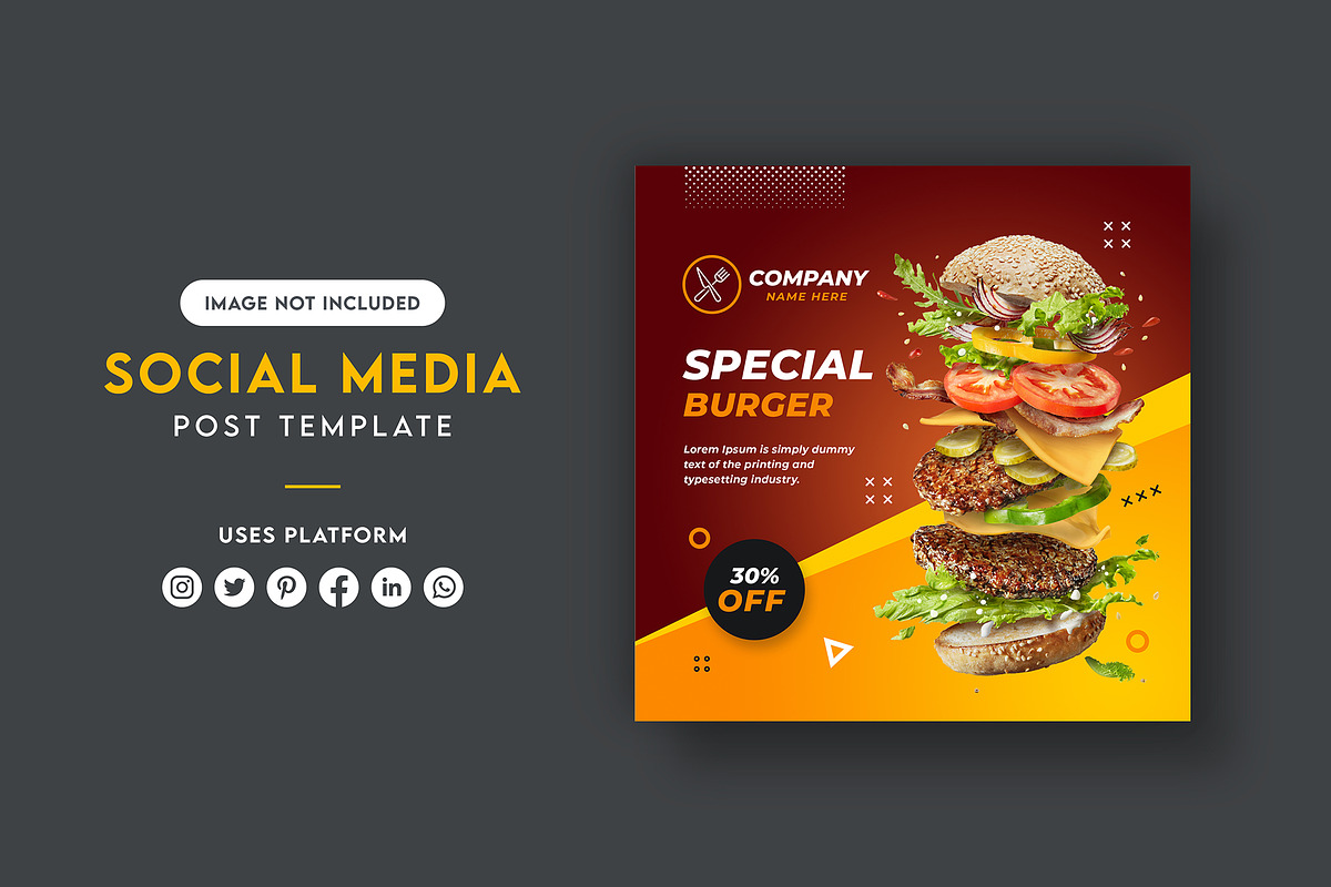 Burger Social Media Post Banner, a Social Media Template by mijli (Photo 1 of 2)