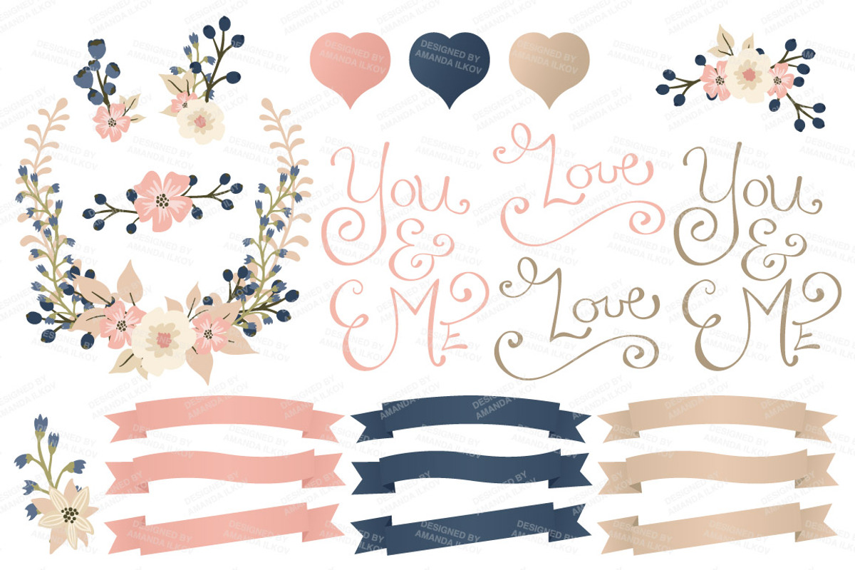 Navy & Blush Floral Heart & Banner, an Illustration by Amanda Ilkov (Photo 4 of 4)
