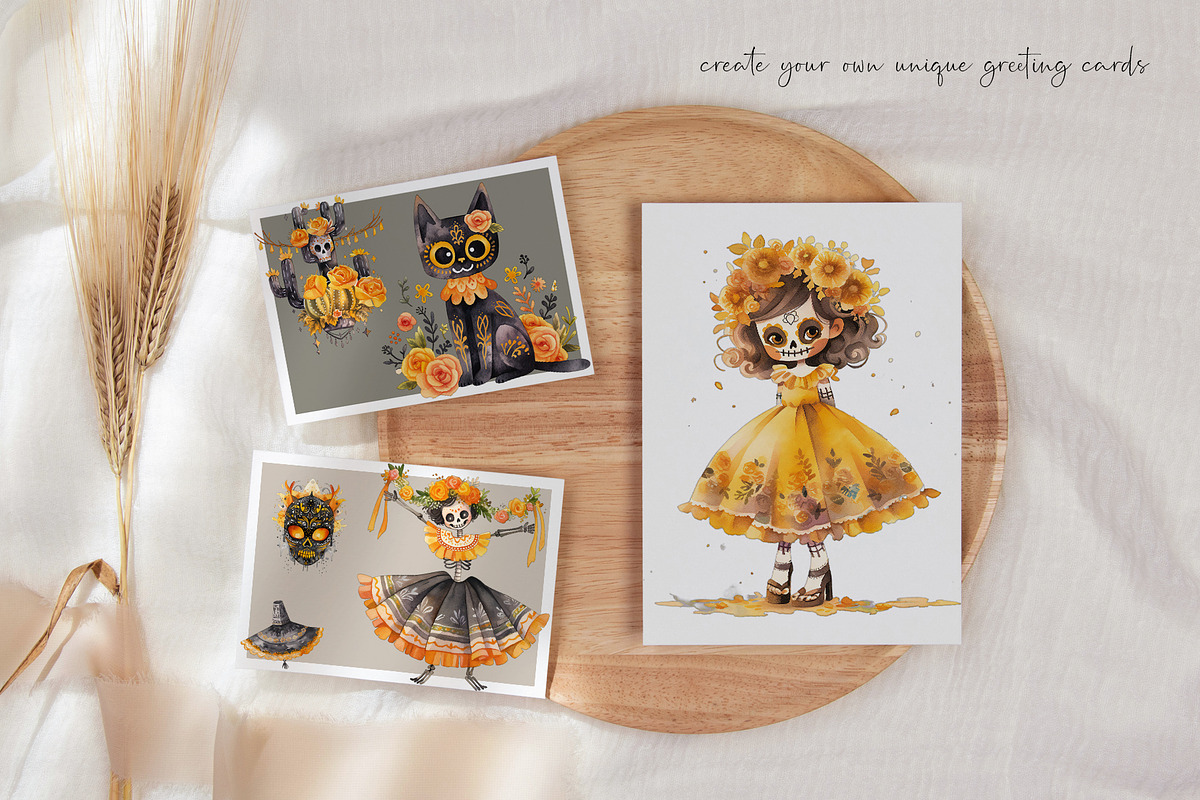 Watercolor Diá de Muertos Set, a Seasonal Illustration by Dazzling Art Boutique (Photo 3 of 9)