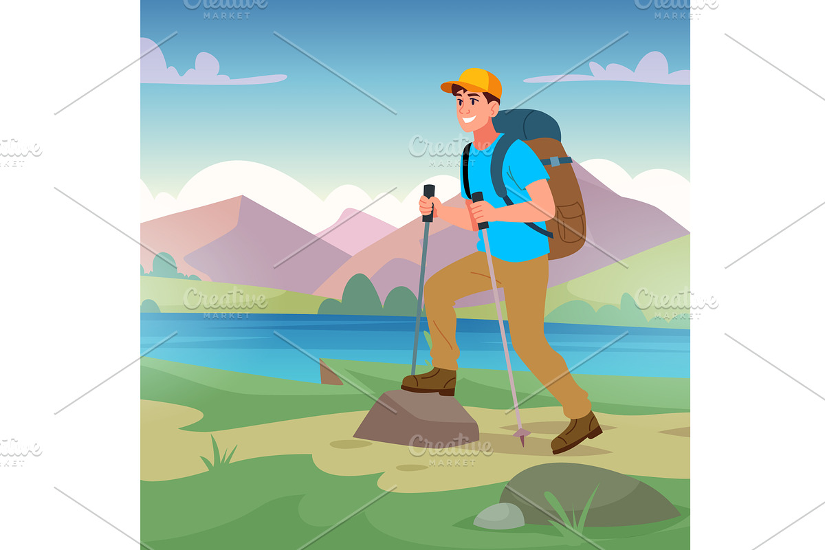 Tourism. happy male character with, a Sport Illustration by Onyx